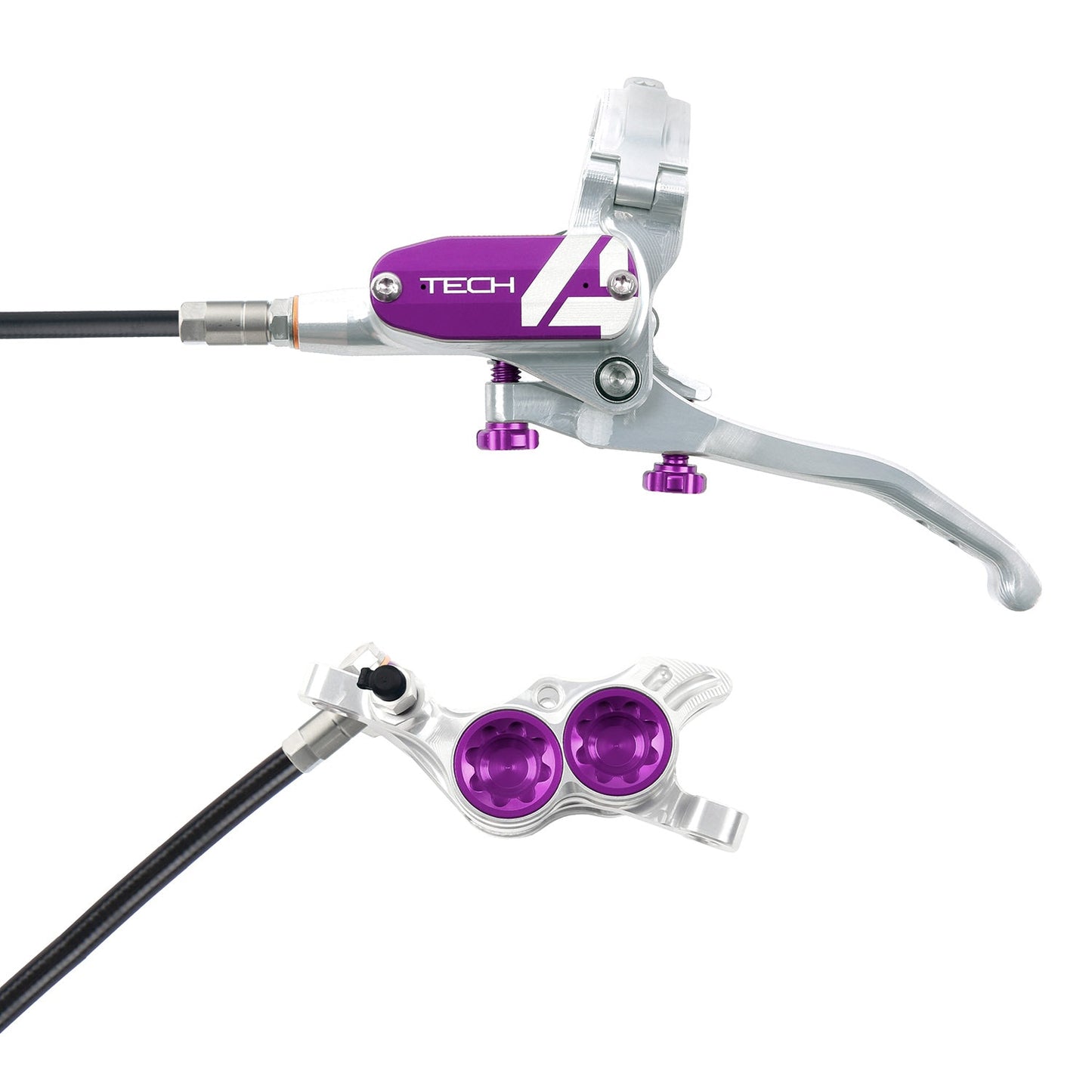 Hope Tech 4 E4 Disc Brake - Rear - Left Lever - 1720mm - Silver - Purple