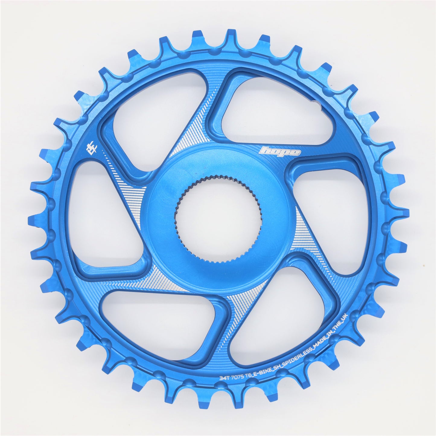 Hope Spiderless Retainer Chainring - Direct Mount - Shimano Steps - 51-53mm Chainline - Round - 34T - 9-12 Speed - Blue - Alloy