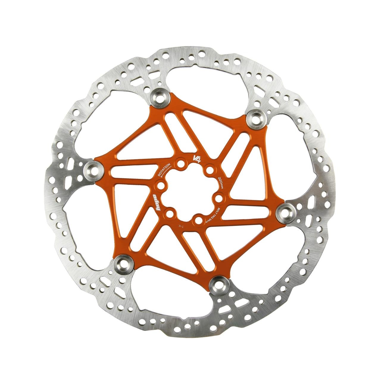 Hope V4 Vented Disc Brake Rotor - 220mm - 6 Bolt - Dual Layer 3.3mm - Orange